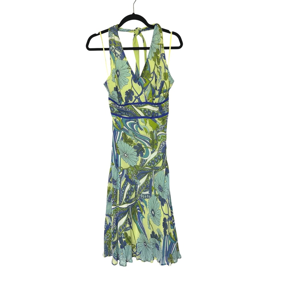 vtg Newport News Dress size 6 Green Blue‎ Paisley Halter Neck Y2K Retro spring